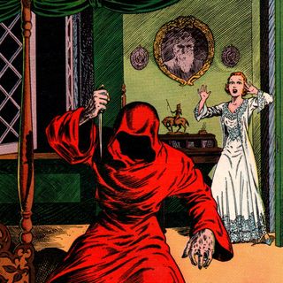 figure in a red cloak getting ready for some killing